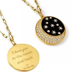 Gold and Black Celestial Pendant Necklace Engraved Love Necklace Gift for Her